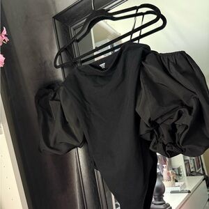 Express Black Puff Sleeve Bodysuit with Ruffled Details